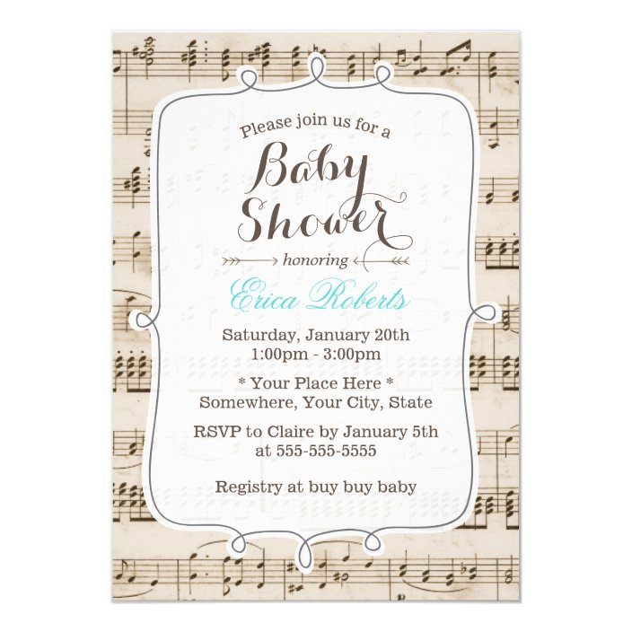 Vintage Music Notes Elegant Baby Shower Invitation Zazzle Com