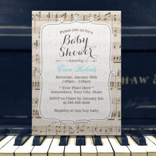 Vintage Music Notes Elegant Baby Shower Invitation