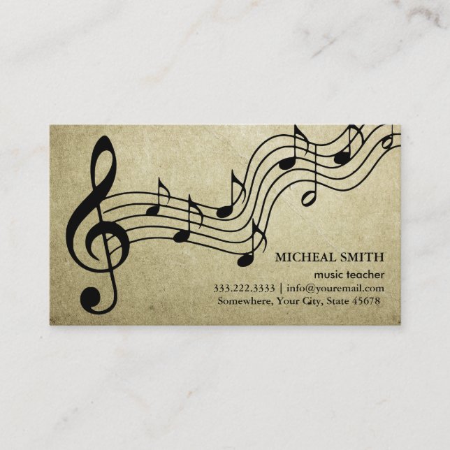 Vintage Music Notes Elegant Musical Business Card (Front)