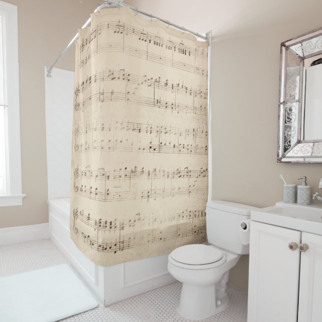 Vintage Music Notes Elegant Musical Shower Curtain (In Situ)