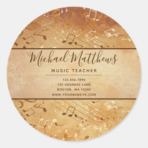Vintage Music Notes Elegant Musical Teacher Classic Round Sticker