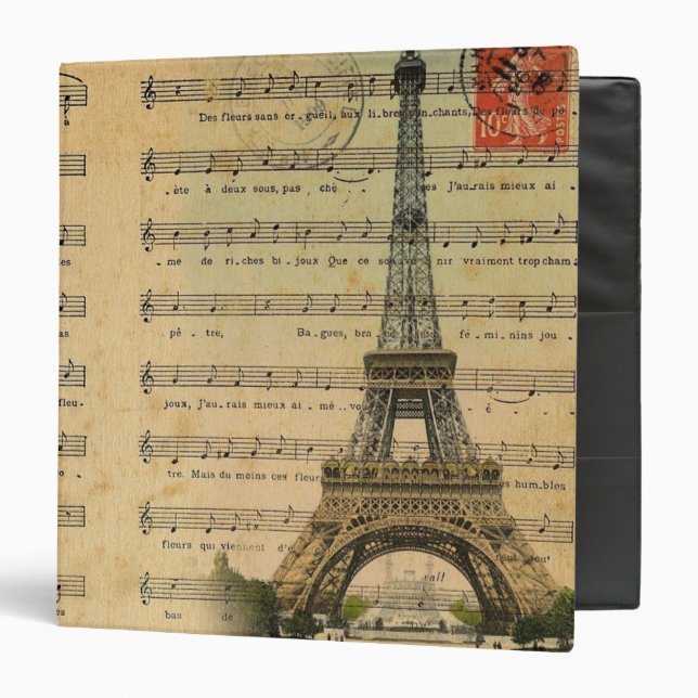 vintage music notes french paris eiffel tower binder (Front/Inside)