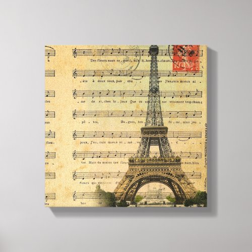 vintage music notes french paris eiffel tower canvas print