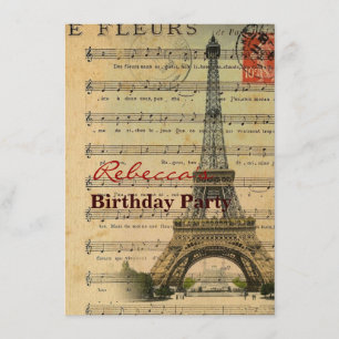 vintage music notes french paris eiffel tower invitation