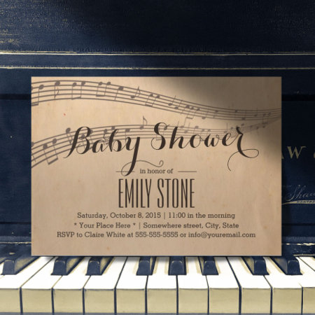 Vintage Music Notes Musical Baby Shower Invitation