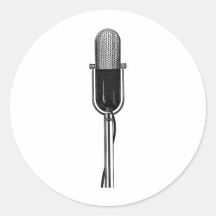 Vintage Music, Old Fashioned Retro Microphone Classic Round Sticker
