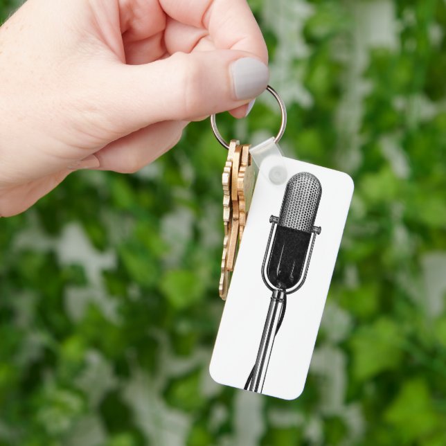 Vintage Music, Old Fashioned Retro Microphone Keychain (Hand)