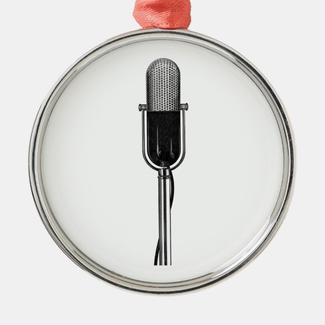 Vintage Music, Old Fashioned Retro Microphone Metal Ornament (Front)