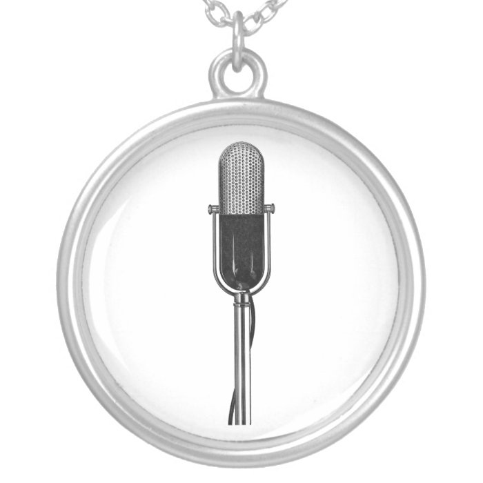 Vintage Music, Old Fashioned Retro Microphone Personalized Necklace