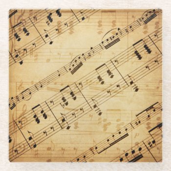 Vintage Music Partiture Glass Coaster by marlenedesigner at Zazzle