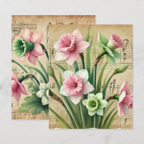 Vintage Music Pink & Green Daffodils Scrapbook