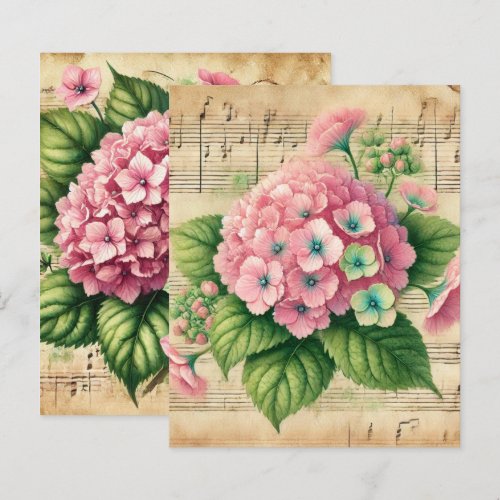 Vintage Music Pink &amp; Green Hydrangea Scrapbook