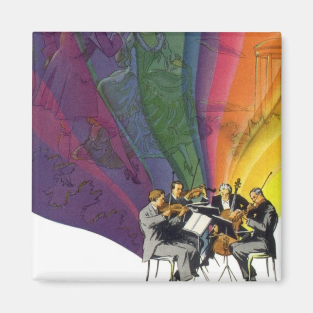 Vintage Music Rainbow, Victorian Couple Dancing Magnet (Front)