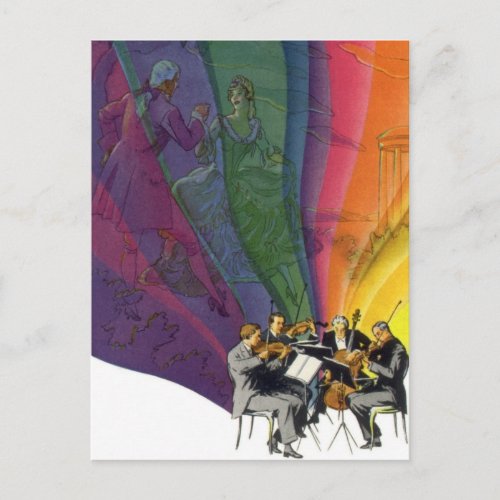 Vintage Music Rainbow Victorian Couple Dancing Postcard