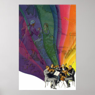 Vintage Music Rainbow, Victorian Couple Dancing Poster