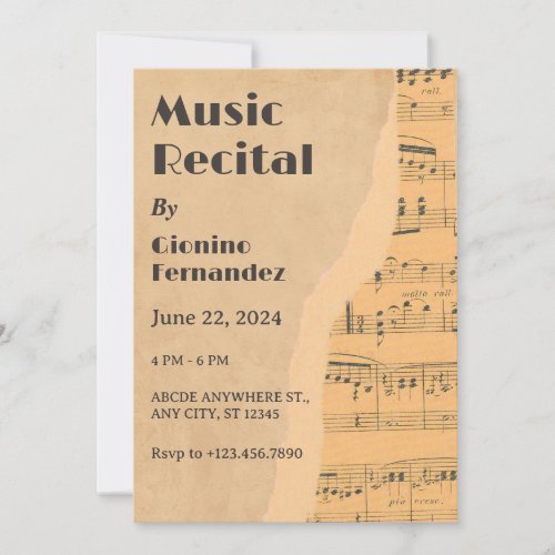 Vintage music recital  invitation