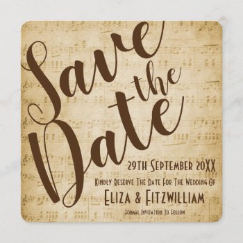 Vintage Music Save The Date Invitation by LittleVixenDesigns at Zazzle
