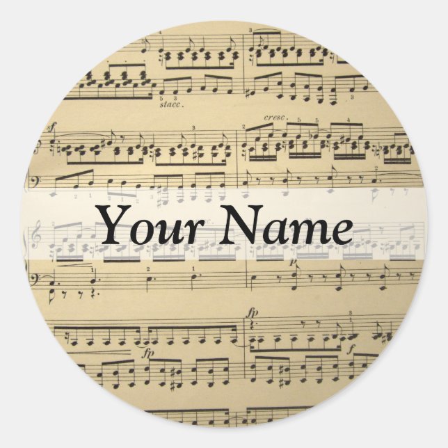 Vintage Music Sheet Classic Round Sticker (Front)