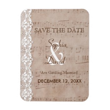 Vintage Music Sheet & Lace Wedding Save The Date Magnet by Go4Wedding at Zazzle
