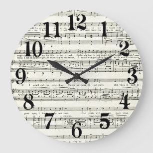 Vintage music sheet,musical notes large clock