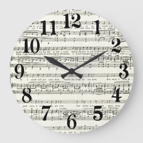 Vintage music sheetmusical notes large clock