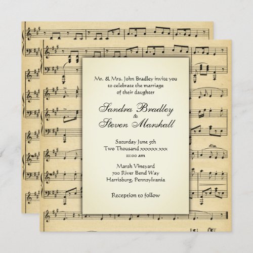 Vintage Music Sheet Wedding Invitation