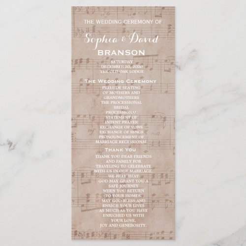 Vintage Music Sheet Wedding Program Custom