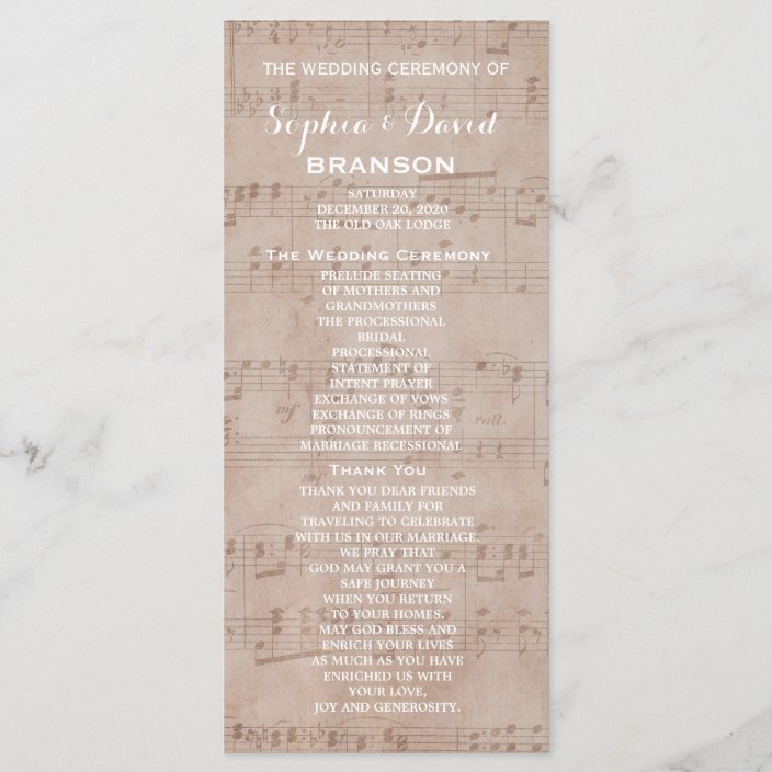 Vintage Music Sheet Wedding Program Custom | Zazzle.com