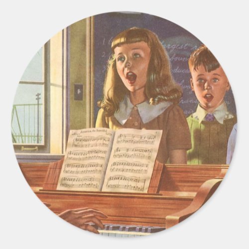 Vintage Music Teacher Teaching Students to Sing Classic Round Sticker