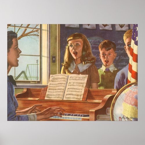 Vintage Music Teacher Teaching Students to Sing Poster