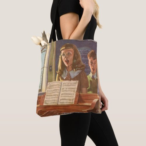 Vintage Music Teacher Teaching Students to Sing Tote Bag