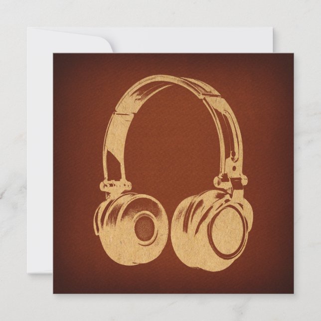 Vintage Music Themed Retro Headphones Art Card (Front)