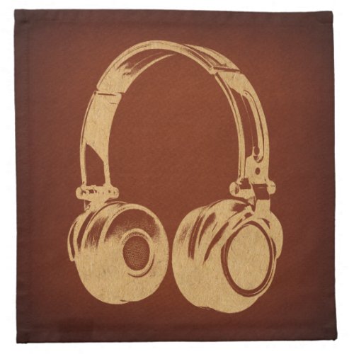 Vintage Music Themed Retro Headphones Art Cloth Napkin