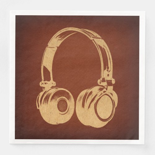 Vintage Music Themed Retro Headphones Art Paper Dinner Napkins