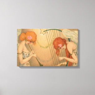Vintage Music Victorian Angel Musicians Flute Harp Canvas Print