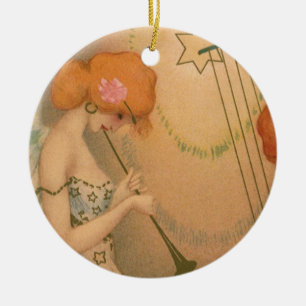 Vintage Music Victorian Angel Musicians Flute Harp Ceramic Ornament