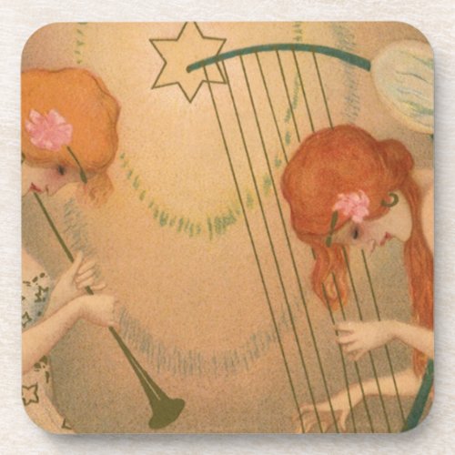 Vintage Music Victorian Angel Musicians Flute Harp Coaster