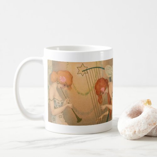 Vintage Music Victorian Angel Musicians Flute Harp Coffee Mug