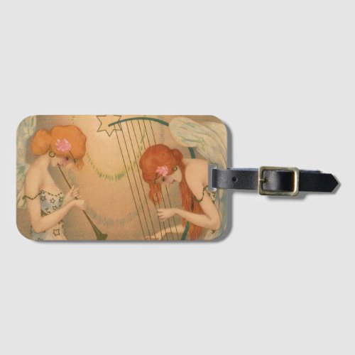 Vintage Music Victorian Angel Musicians Flute Harp Luggage Tag