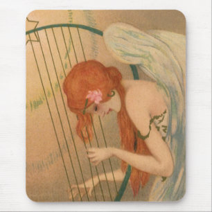Vintage Music Victorian Angel Musicians Flute Harp Mouse Pad