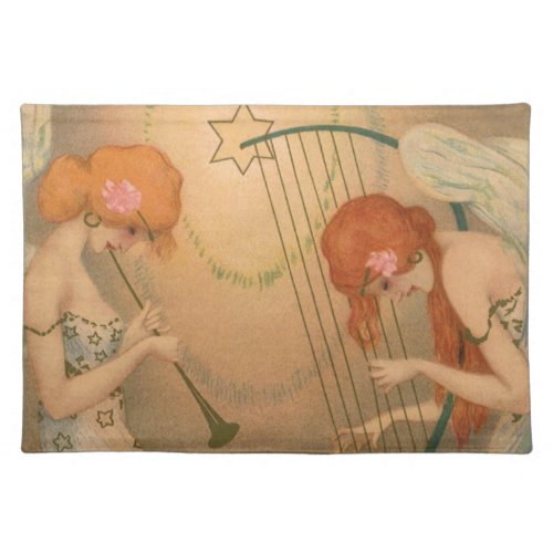 Vintage Music Victorian Angel Musicians Flute Harp Placemat