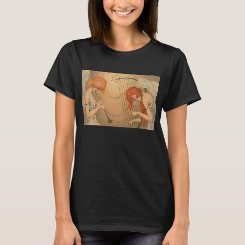 Vintage Music Victorian Angel Musicians Flute Harp T_Shirt