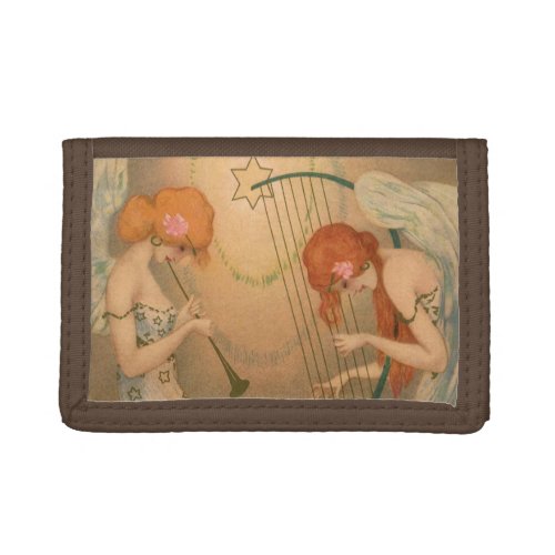 Vintage Music Victorian Angel Musicians Flute Harp Tri_fold Wallet