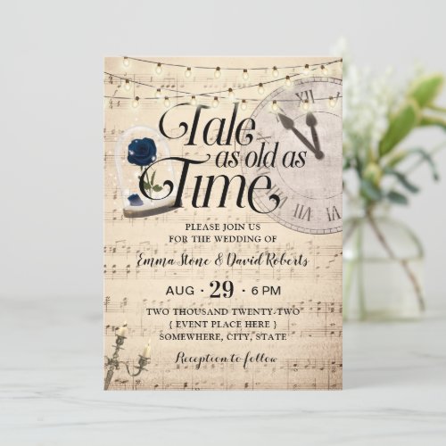 Vintage Musical Blue Rose Dome Fairytale Wedding Invitation