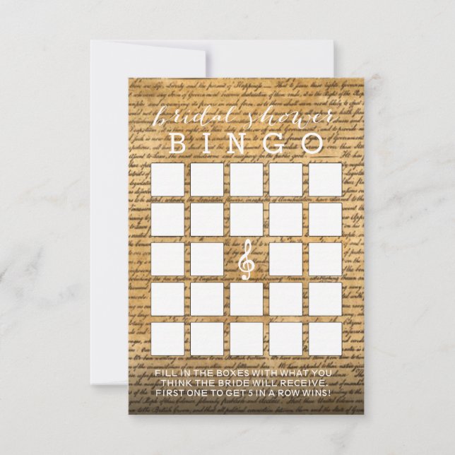 Vintage Musical Bridal Shower Bingo Cards (Front)