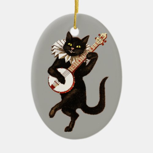 vintage musical cat porcelain ornament