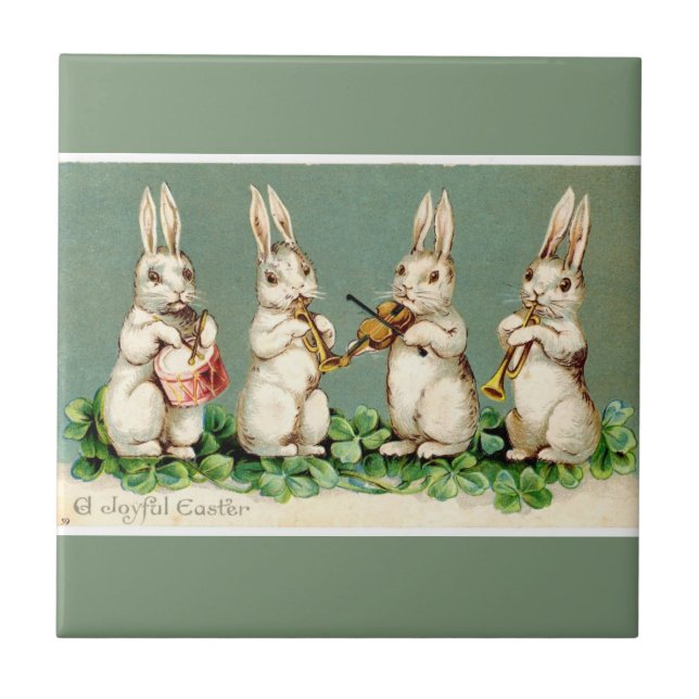 Vintage Musical Easter Bunnies Green Ceramic Tile (Front)