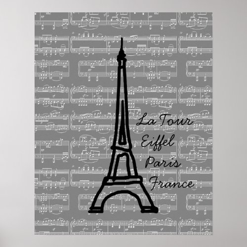 vintage musical Eiffel Tower Paris Poster