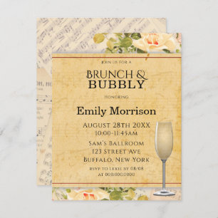 Vintage Musical Floral Brunch & Bubbly Invites