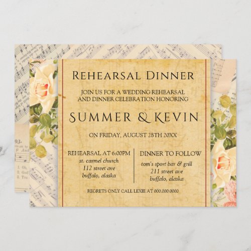 Vintage Musical Floral Rehearsal Dinner  Invitation
